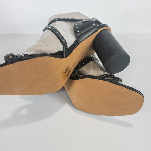 Rebecca Minkoff Adeleine Studded Crisscross Block Heel Sandals Black -7.5 - Picture 4 of 4